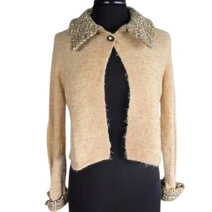 Feminine Chic Classic Tweed Anthropologie HWR Monogram Collared Sweater Cardigan